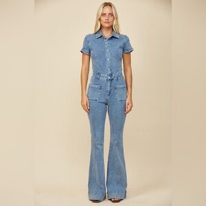 NEW! MIDTONE DENIM WASHED DENIM JUMPSUIT WITH WIDE LEG